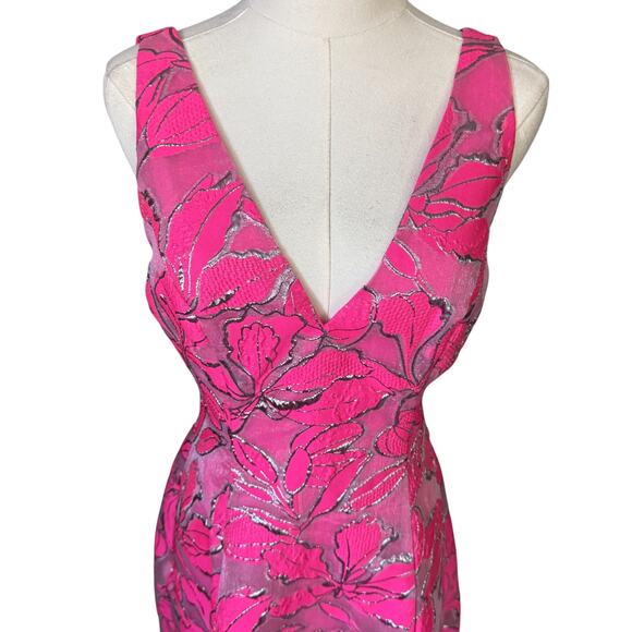 NEW Monique Lhuillier Floral Metallic Gown Maxi Dress Pink Size‎ 4 - Picture 3 of 9